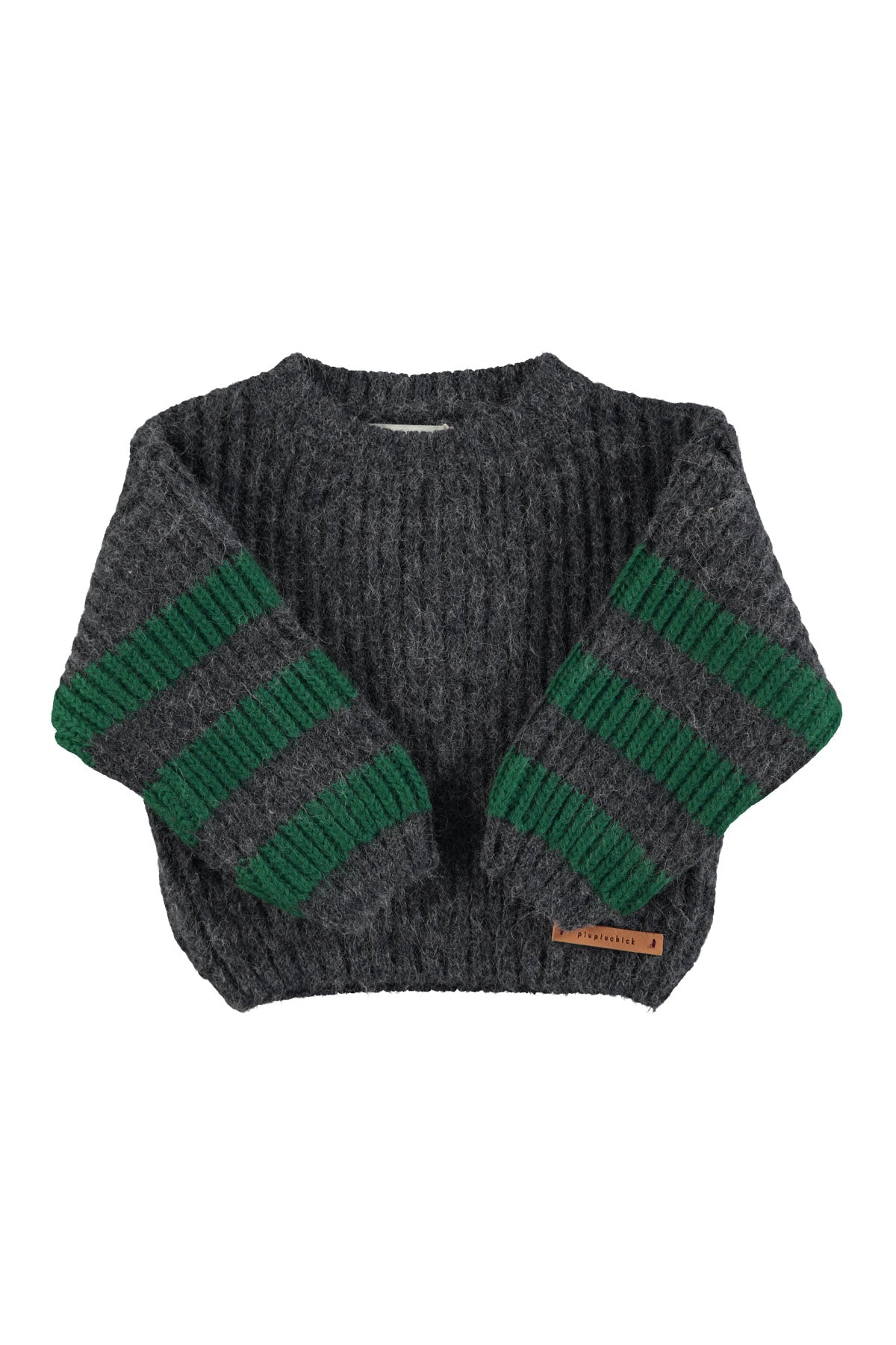 PIUPIUCHICK - Pull en tricot gris rayures vertes
