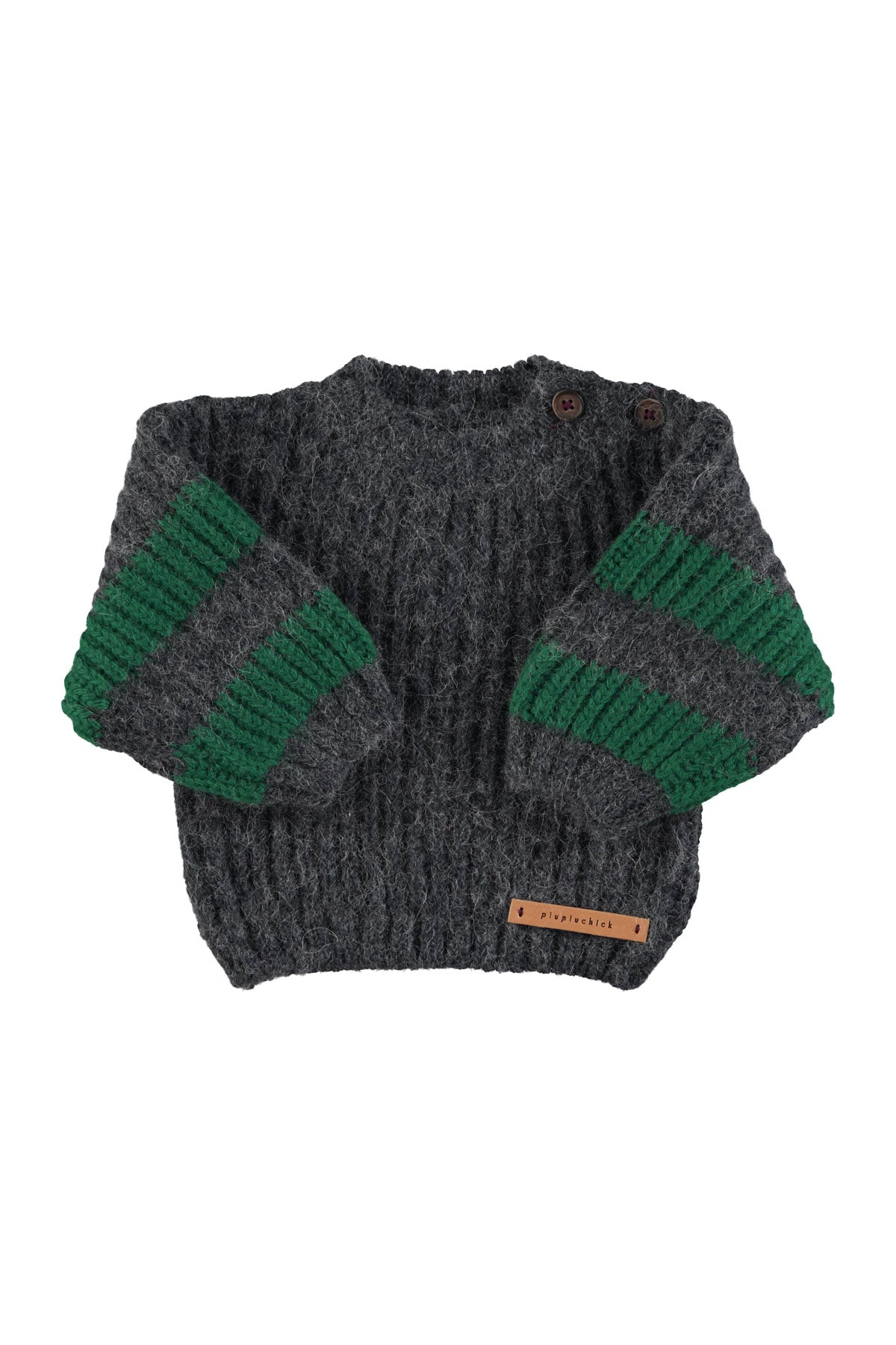 PIUPIUCHICK - Pull en tricot gris rayures vertes bébé