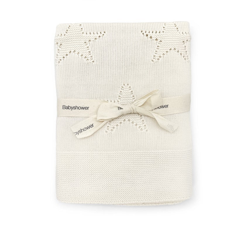 BABY SHOWER - Couverture tricot étoiles Ivory